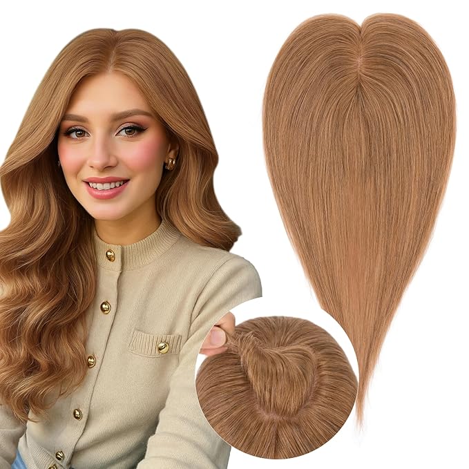 Real Human Hair Toppers for Women 3.54"*4.72" Silky Base 150% Density No Bangs Adjustable Parting Clip-In Topper Hairpieces for Women with Thinning Hair 14 Inches Light Brown
