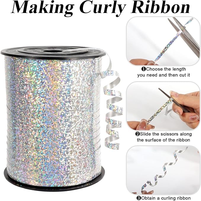 500 Yards Laser Silver Curling Ribbon, 1/5 Inch Wide Shining Metallic Ribbons - Image 3