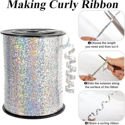 500 Yards Laser Silver Curling Ribbon, 1/5 Inch Wide Shining Metallic Ribbons - Image 3