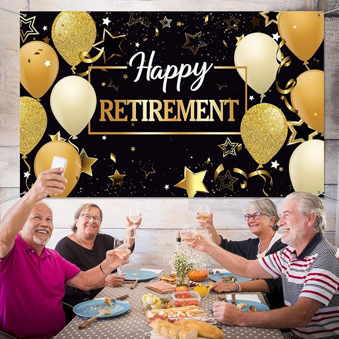 Blulu Retirement Party Decorations, Extra Large Fabric Retire Sign Banner Photo - Image 4