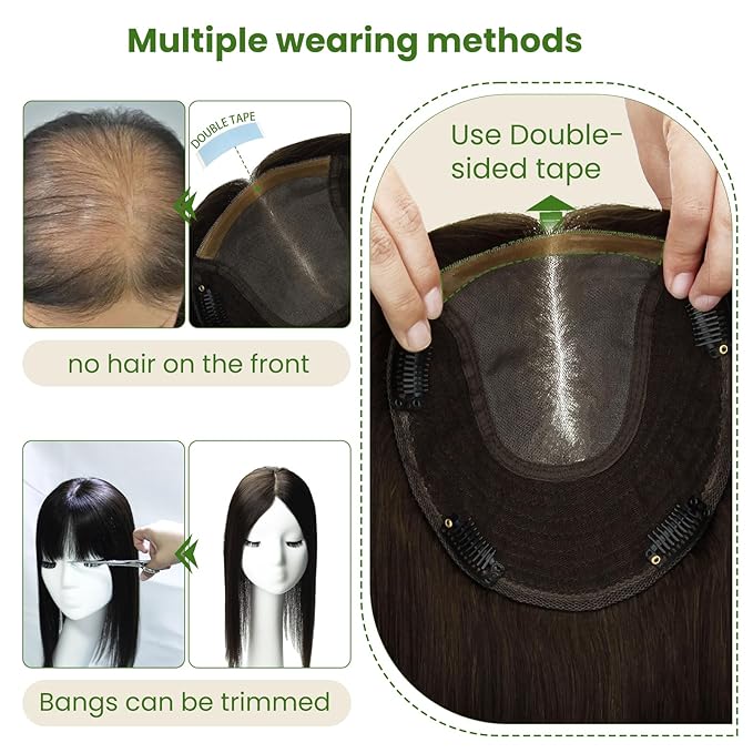 HAIR Toppers for Women Real Human Hair 6x7 inch 150 Density Base 12 inch 55grams medium dark brown Topper for Women with Thinning Hair(#4 12inch)