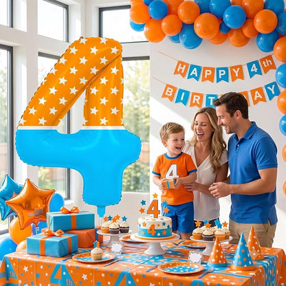 40 Inch Orange Blue Number 4 Balloon, Bow Tie Glasses Design - Image 6