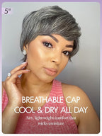 LUVME HAIR Ultra Comfort Salt & Pepper Gray Wigs Throw On & Go Short Pixie Cut with Bangs 5 Inches Skin Friendly Cotton Cap 100% Real Human Hair Glueless Wig Glueless Wig Hair Full Machine Made