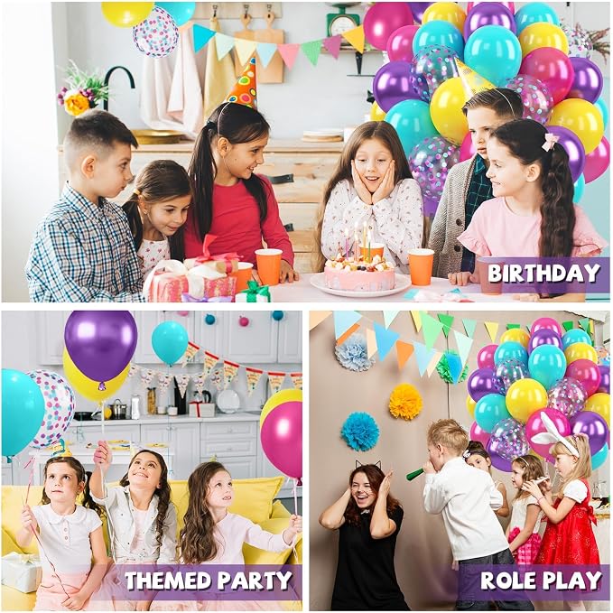 Paready Pink Blue Purple Balloons, 12 Inch Hot Pink Teal Blue Metallic Purple - Image 4