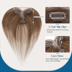 Hair Topper with Side Bangs Human Hair Curtain Bangs Topper for Women, T-part Lace Base Real Human Hair Topper Hair Piece for Daily Wear(Side Bangs,Meduim Brown)