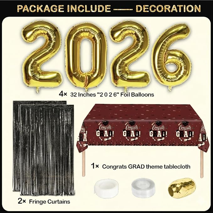 Black and Maroon Graduation Decorations Class of 2026 - Image 4