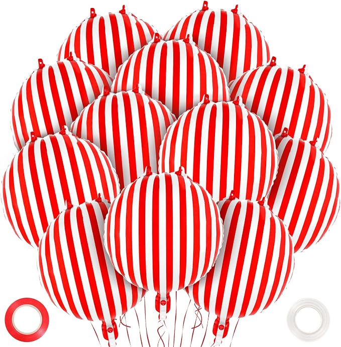 12 Pcs Red and White Striped Balloons, 18 Inch Carnival Balloons Halloween Foil by YOTHORN