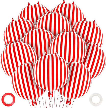 12 Pcs Red and White Striped Balloons, 18 Inch Carnival Balloons Halloween Foil by YOTHORN