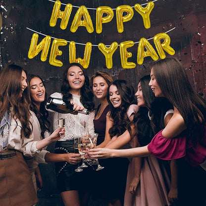 TONIFUL Gold Happy New Year Balloons 16 Inches Mylar Foil Letter Sign Banner - Image 6