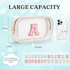 YOOLIFE Initial Make Up Bag Travel Toiletry Bag, Clear Makeup Bag Preppy Stuff Travel Essentials Pink Gifts for Women Teen Girlfriend Teacher Mom Birthday Birthday Gifts for Her Wife White A