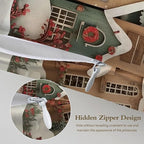 Xmas Colorful Snowy Houses Satin Pillowcase with Zipper for Hair and Skin Red Floral 1 Pack Soft Silk Pillow Case Standard Size Wrinkle-Free Smooth and Cooling Satin Pillow Cover 20”x26”