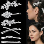 6 Pieces Delicate Bridal Hair Clips, Rhinestone Leaf Wedding Hair Pins, Crystal Bobby Pins, Silver Elegant Hairpins Jewelry Accessories Barrette for Brides Bridesmaids Flower Girls