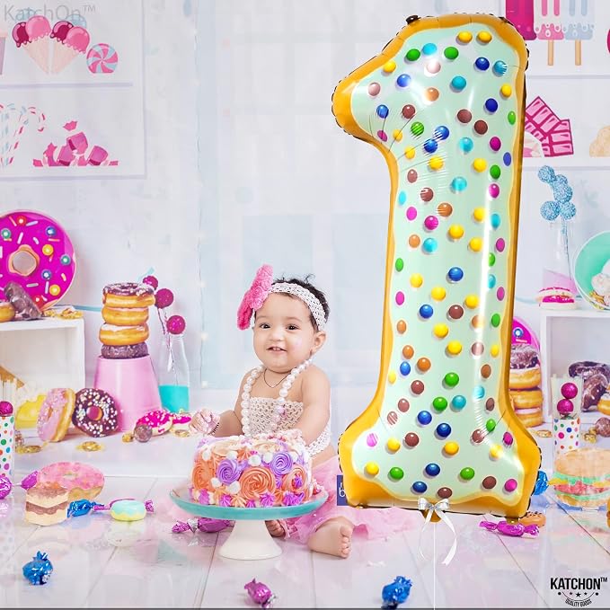 KatchOn Number 1 Donut Balloon 40 Inch Sweet One Birthday Party Decorations | - Image 2