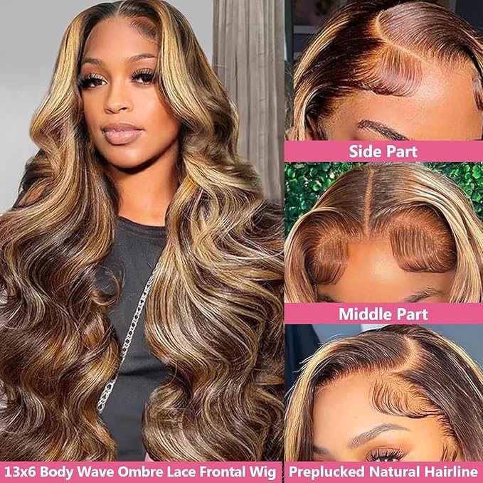 26 Inch 13x6 Lace Front Wigs Human Hair 200 Density P4/27 Highlight Ombre Body Wave HD Lace Front Wigs Human Hair Pre Plucked