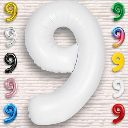 White Number Balloon 9 Mylar Foil Balloons 32 inch - Image 5