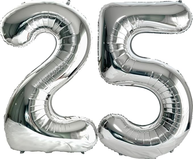 FIROMI 25 Number Balloons Silver Big Foil Mylar 52 Balloon Numbers 40-inch | by Firomi