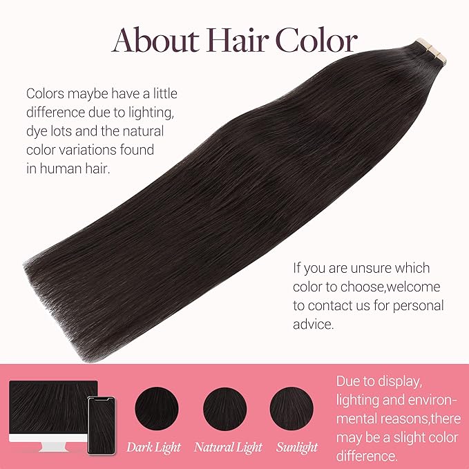 GOO GOO Tape in Hair Extensions Human Hair, 2 Dark Brown, 26inch 60g 20pcs, Skin Weft Seamless Invisible, Silky Straight with Thick Ends, Remy Human Hair