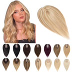 SEGO Human Hair Toppers for Women With Thinning Hair, 7 * 13CM Silk Base 100% Real Human Hair Clip in Top Wiglet Hairpieces -6 Inch No Bangs Golden Brown&Bleach Blonde