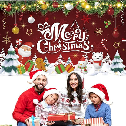 Red Green Gold Merry Christmas Backdrop Banner Photography Background - Image 3