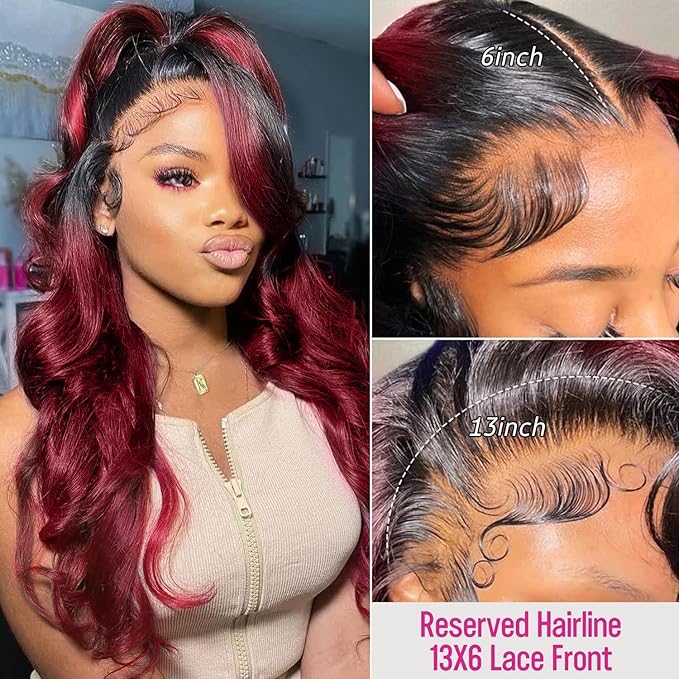 Burgundy Wig Human Hair 13x6 Loose Wave Lace Front Wigs Human Hair 1b 99j Burgundy Lace Front Wigs for Women 250% density Ombre Burgundy Lace Front Wig