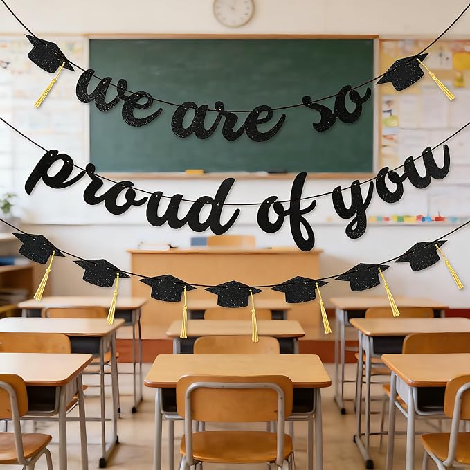 2026 Graduation Banners Party Decorations-Black Glitter We are So Proud of You - Image 6