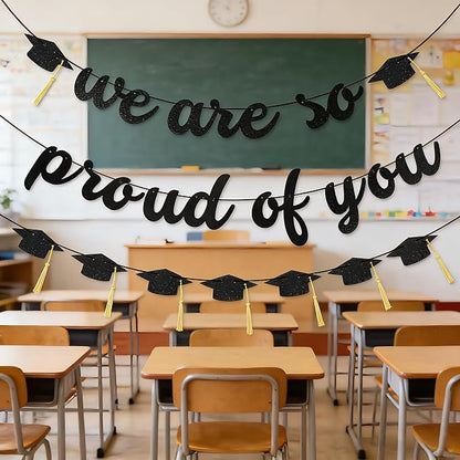 2026 Graduation Banners Party Decorations-Black Glitter We are So Proud of You - Image 6