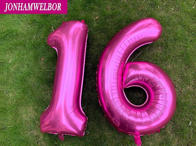 Jonhamwelbor Sweet 16 Balloons Hot Pink, Number 40 Inch 16 Pink Big Giant Jumbo - Image 4