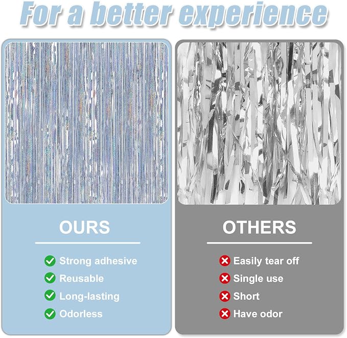 Crosize 2 Pack Laser Silver Party Streamers Backdrop, 3.3 x 9.9 ft | Foil - Image 3