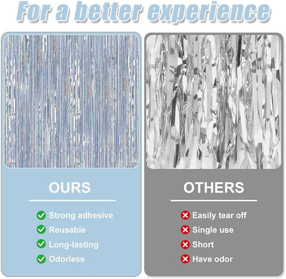 Crosize 2 Pack Laser Silver Party Streamers Backdrop, 3.3 x 9.9 ft | Foil - Image 3
