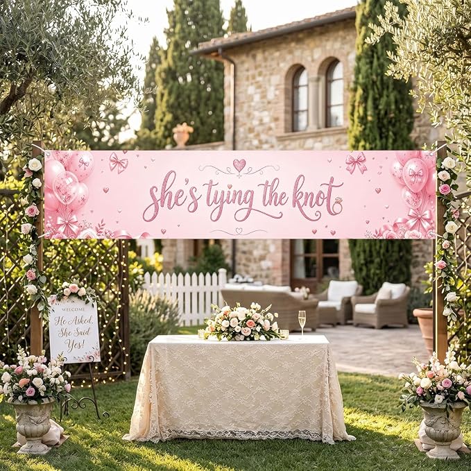 She's Tying The Knot Banner Bridal Shower Engagement Party Decorations | - Image 3