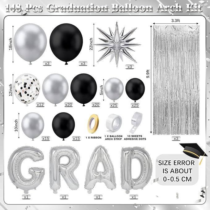 Capoda 148 Pcs Black and Silver Balloon Garland Arch Kit Modern Party Birthday - Image 2