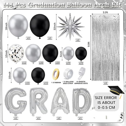 Capoda 148 Pcs Black and Silver Balloon Garland Arch Kit Modern Party Birthday - Image 2
