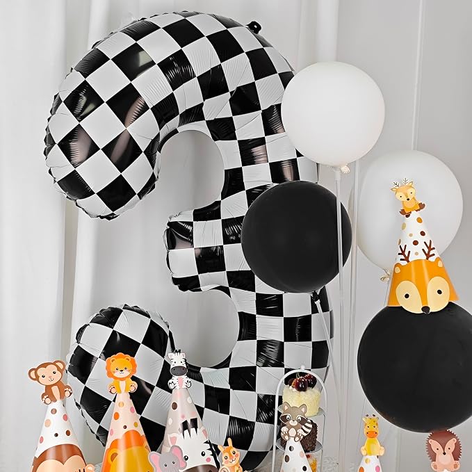 40In Black White Checkered Number 3 Balloon Race Car Digital Foil 3 Balloon | - Image 6