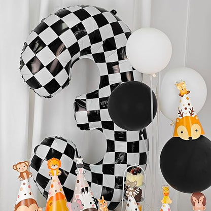 40In Black White Checkered Number 3 Balloon Race Car Digital Foil 3 Balloon | - Image 6
