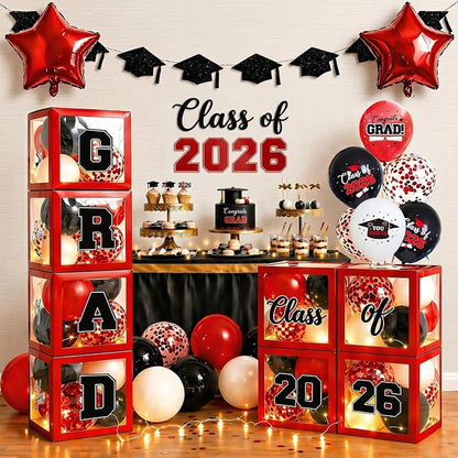 2026 Graduation Decorations Include String LED, Glitter Banner, 4 Red Balloon by Actilize
