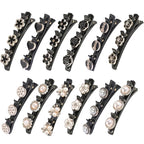 12PCS Sparkling Crystal Stone Braided Hair Clips, Braided Hair Clips for Women and Girls, Shiny Flower Rhinestone Hair Clip, Braided Duckbill Hair Clip With Crystal Hair Accessories for Styling