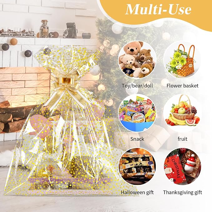 COQOFA 20 Pieces Large Cello/Cellophane Bags, 24x30 Inches Clear Basket Gift - Image 6