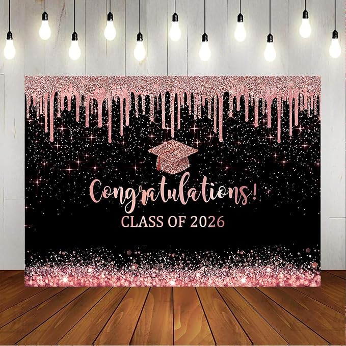 Mocsicka Rose and Gold Graduation Backdrop Congratulations Class of 2024 - Image 5