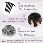 BARSDAR Drawstring Ponytail Extension - 10 Inch Short Wavy Ponytail Hair Extensions for Women - Synthetic Comb Clip in Ponytails Hairpieces Salt and Pepper Pony Tail - Dark Gray & White Tips