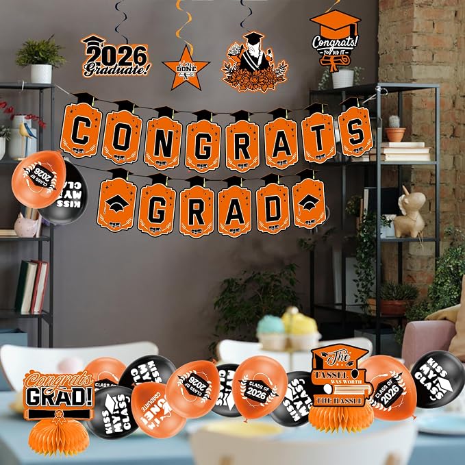 Graduation Decorations 2026 Orange Themed Set - Image 6