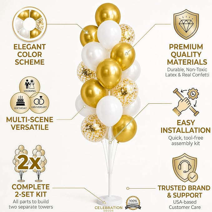 Hiins Gold Balloon Column Kit Set of 2 - Image 2