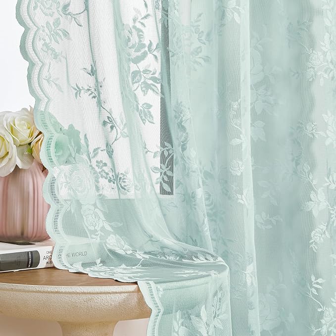 Pastel Turquoise Lace Curtains by SEEKRIGHTHomeDecor