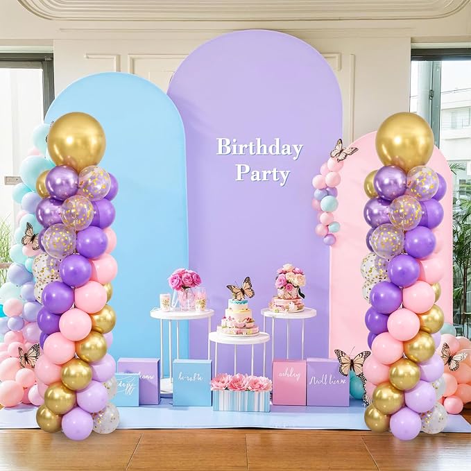 Pink Purple Gold Balloons Column Stand Kit Set of 2, 1.5ft to 7ft Free - Image 5