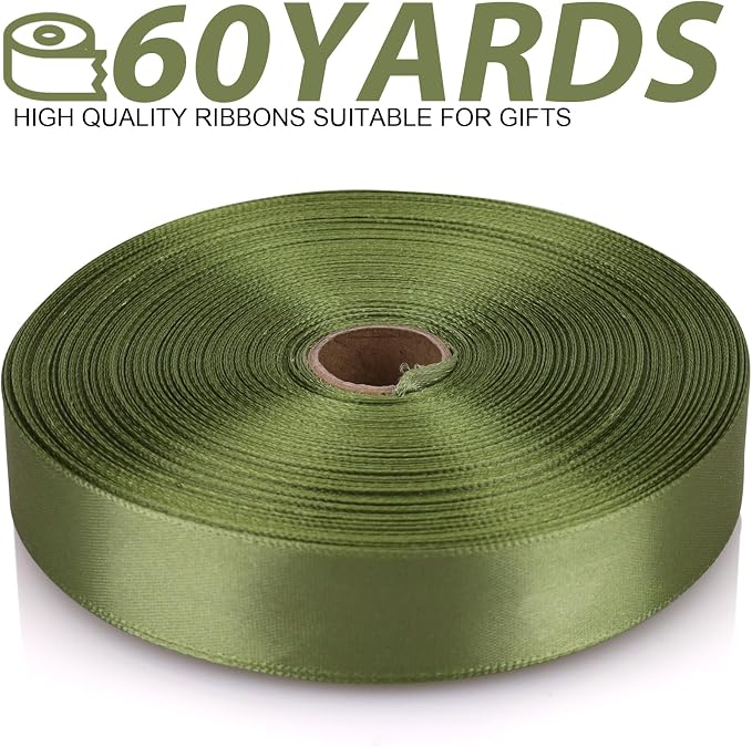 7/8 Inch 60 Yards Olive Green Satin Craft Ribbon-Single Face Polyester Ribbon - Image 2