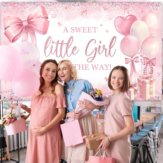 Pink Bow Baby Shower Banner Girl Baby Shower Party Decorations A Sweet Little - Image 6