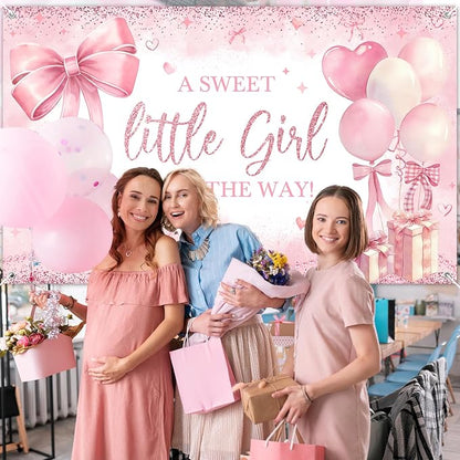 Pink Bow Baby Shower Banner Girl Baby Shower Party Decorations A Sweet Little - Image 6