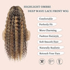 Honey Blonde Lace Front Wigs Human Hair 13x6 HD Highlight Ombre Deep Wave Wig Human Hair 4/27 Glueless Deep Wave Human Hair Wigs Pre Plucked with Baby Hair for Women 26 Inch
