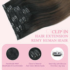 PINKPEARL Clip in Hair Extensions, 14 Inch 7pcs 120g #1BT4 Balayage Natural Black to Chocolate Brown, Hair Extensions Real Human Hair Clip Ins Natural Straight Hair for Women(#1BT4-14)