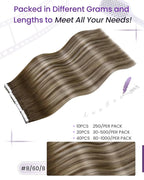 LaaVoo Tape in Hair Extensions Human Hair Balayage Hair Extensions Tape in Light Brown Fading to Platinum Blonde with Brown Tape on Extensions Soft Hair 18inch 20pcs 50g