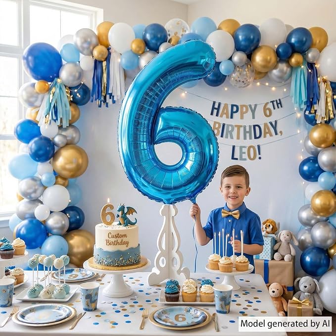 Light Blue Number 6 Balloon 40 Inch, Foil Numeral - Image 6